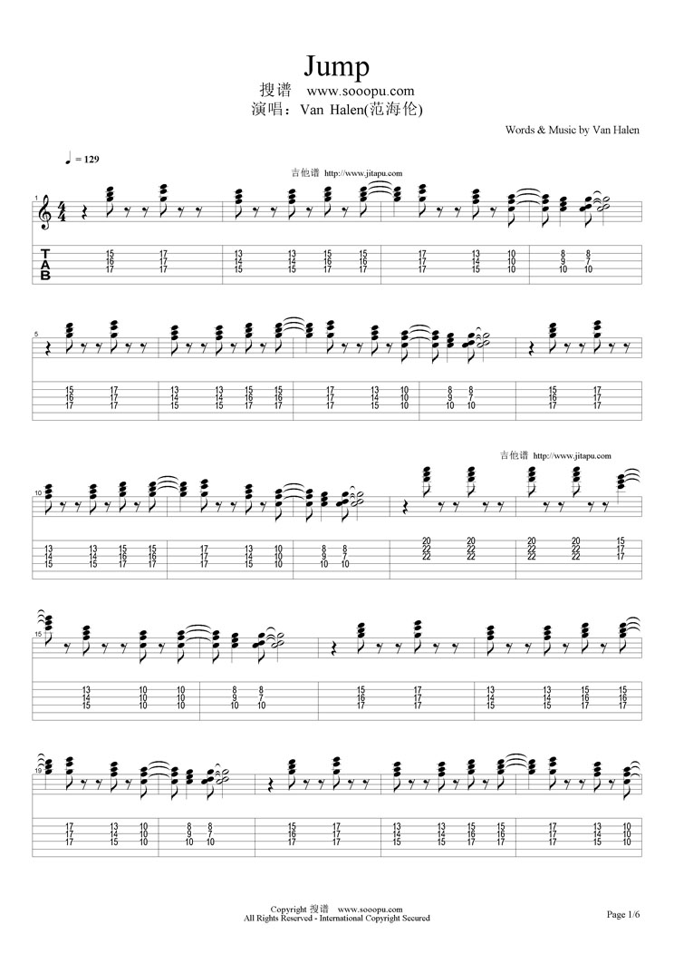 Jump吉他谱图-Van Halen(范海伦)